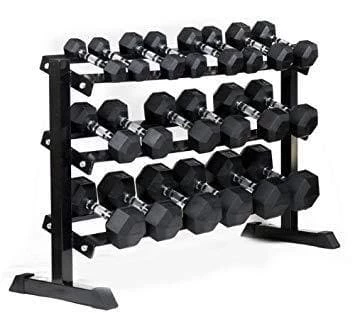 1-50kg Rubber Hexagonal "Class A" Dumbbell Set With TWO X 3-Tier Dumbbell Racks 4 1-50kg Rubber Hexagonal "Class A" Dumbbell Set With TWO X 3-Tier Dumbbell Racks - Image 4