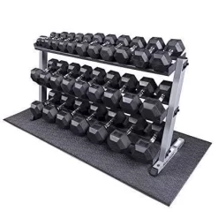 1-50kg Rubber Hexagonal "Class A" Dumbbell Set With TWO X 3-Tier Dumbbell Racks