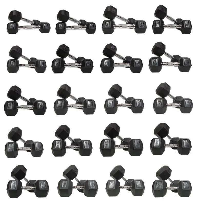 10-40kg "Class A" Rubber Hexagonal Dumbbell Set With Morgan 3-Tier Dumbbell Rack (FULL SET Of 13 Pairs) 3 10-40kg "Class A" Rubber Hexagonal Dumbbell Set With Morgan 3-Tier Dumbbell Rack (FULL SET Of 13 Pairs) - Image 3