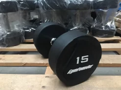 CLEARANCE - Black PU Rubber-Coated Commercial Dumbbells, Sold In Pairs (Style 1)