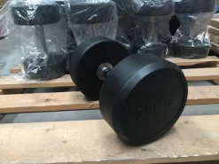 Plain Black PU Rubber-Coated Commercial Dumbbells, Sold In Pairs (Style 3)