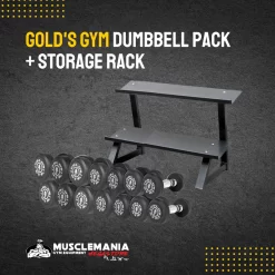 SPECIAL: Gold's Gym Premium Rubber Dumbbell Set, 2.5kg To 20kgs (7 Pairs) Plus Deluxe 2-Tier Rack