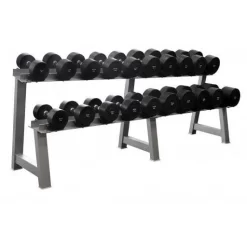 SPECIAL! 10-40kg Commercial Rubber Round Dumbbell Set + 2-Tiers Dumbbell Rack